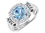 2.21ctw Blue Aquamarine and Diamond 14K White Gold Halo Ring