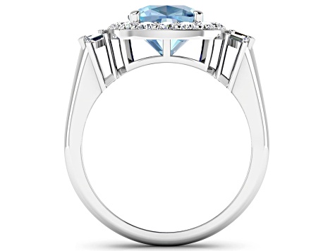 2.21ctw Blue Aquamarine and Diamond 14K White Gold Halo Ring