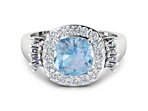 2.21ctw Blue Aquamarine and Diamond 14K White Gold Halo Ring
