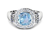 2.21ctw Blue Aquamarine and Diamond 14K White Gold Halo Ring