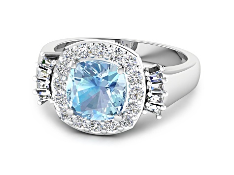 2.21ctw Blue Aquamarine and Diamond 14K White Gold Halo Ring