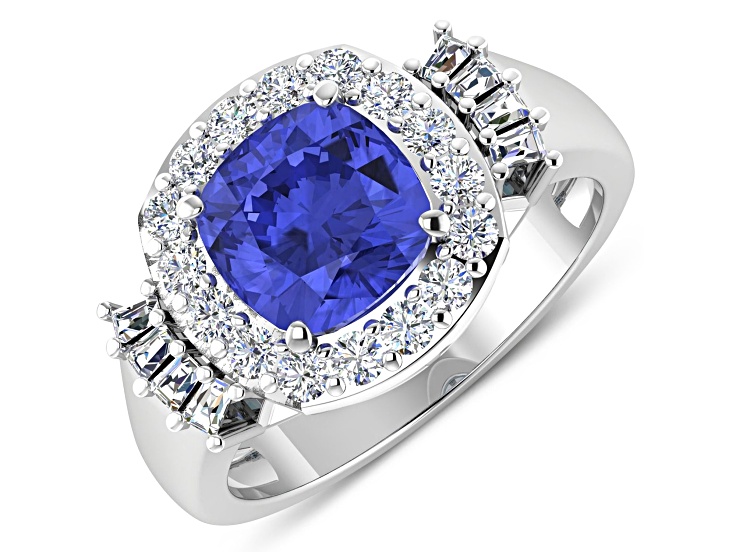 2.72ctw Violet Tanzanite and Diamond 14K White Gold Halo Ring