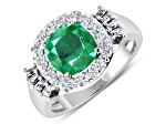 2.8ctw Green Emerald and Diamond 14K White Gold Halo Ring