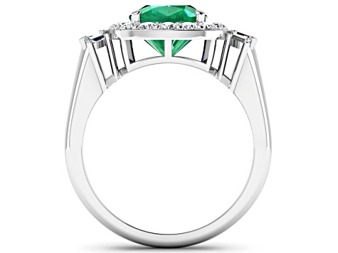 2.8ctw Green Emerald and Diamond 14K White Gold Halo Ring