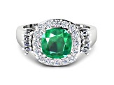 2.8ctw Green Emerald and Diamond 14K White Gold Halo Ring