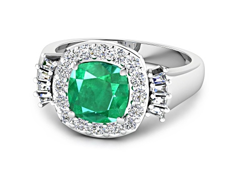 2.8ctw Green Emerald and Diamond 14K White Gold Halo Ring