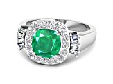 2.8ctw Green Emerald and Diamond 14K White Gold Halo Ring