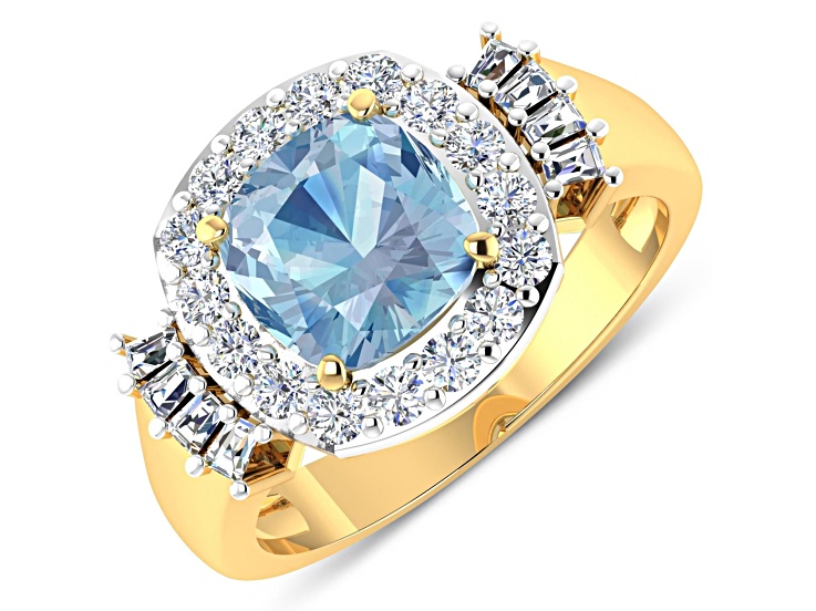 2.21ctw Blue Aquamarine and Diamond 14K Yellow Gold Halo Ring