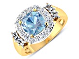 2.21ctw Blue Aquamarine and Diamond 14K Yellow Gold Halo Ring