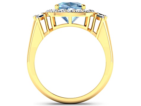 2.21ctw Blue Aquamarine and Diamond 14K Yellow Gold Halo Ring