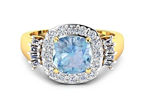 2.21ctw Blue Aquamarine and Diamond 14K Yellow Gold Halo Ring