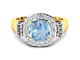 2.21ctw Blue Aquamarine and Diamond 14K Yellow Gold Halo Ring