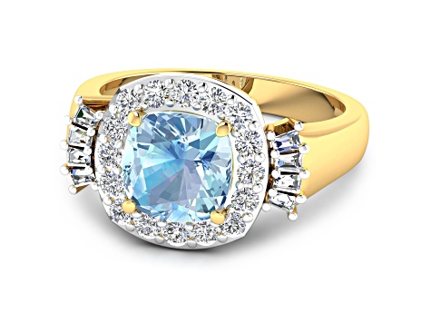 2.21ctw Blue Aquamarine and Diamond 14K Yellow Gold Halo Ring