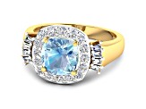 2.21ctw Blue Aquamarine and Diamond 14K Yellow Gold Halo Ring