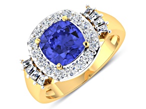 2.72ctw Violet Tanzanite and Diamond 14K Yellow Gold Halo Ring