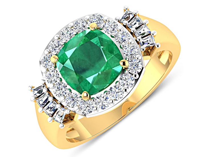 2.8ctw Green Emerald and Diamond 14K Yellow Gold Halo Ring