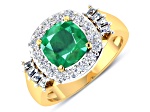 2.8ctw Green Emerald and Diamond 14K Yellow Gold Halo Ring