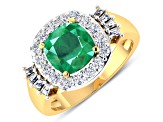 2.8ctw Green Emerald and Diamond 14K Yellow Gold Halo Ring