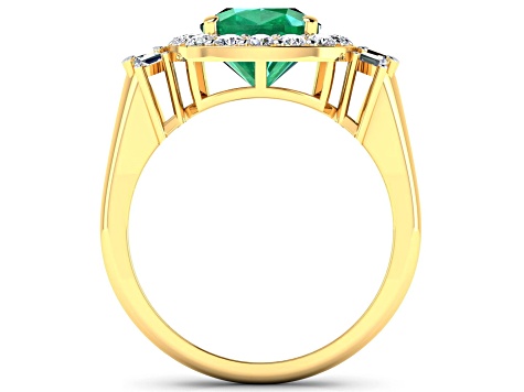 2.8ctw Green Emerald and Diamond 14K Yellow Gold Halo Ring