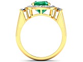 2.8ctw Green Emerald and Diamond 14K Yellow Gold Halo Ring