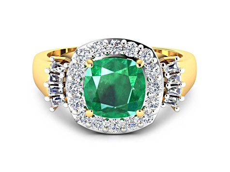2.8ctw Green Emerald and Diamond 14K Yellow Gold Halo Ring