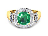 2.8ctw Green Emerald and Diamond 14K Yellow Gold Halo Ring