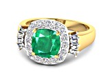 2.8ctw Green Emerald and Diamond 14K Yellow Gold Halo Ring