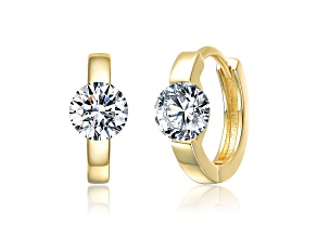Clear Moissanite, 14K Gold Plated over Sterling Silver Huggie Earrings