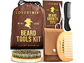LoveryMEN Beard Tools Kit: Premium Comb, Shears, Brush, Comb To-Go, & Travel Pouch