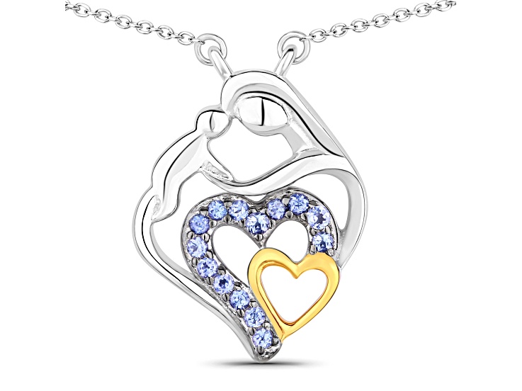 Blue Tanzanite Rhodium Over Sterling Silver Mom Heart Necklace