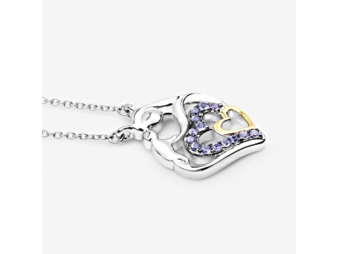 Blue Tanzanite Rhodium Over Sterling Silver Mom Heart Necklace
