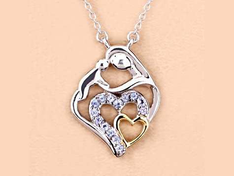Blue Tanzanite Rhodium Over Sterling Silver Mom Heart Necklace