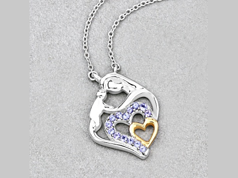 Blue Tanzanite Rhodium Over Sterling Silver Mom Heart Necklace