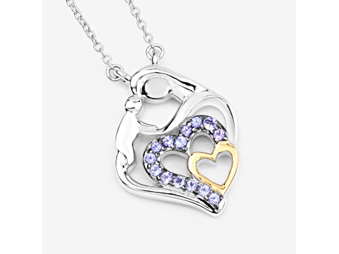 Blue Tanzanite Rhodium Over Sterling Silver Mom Heart Necklace