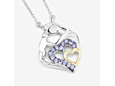 Blue Tanzanite Rhodium Over Sterling Silver Mom Heart Necklace