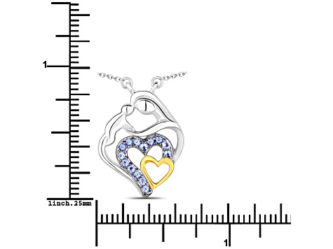 Blue Tanzanite Rhodium Over Sterling Silver Mom Heart Necklace