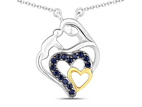 Blue Sapphire Rhodium Over Sterling Silver Mom Heart Necklace