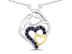 Blue Sapphire Rhodium Over Sterling Silver Mom Heart Necklace