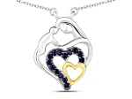 Blue Sapphire Rhodium Over Sterling Silver Mom Heart Necklace