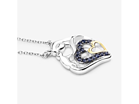 Blue Sapphire Rhodium Over Sterling Silver Mom Heart Necklace