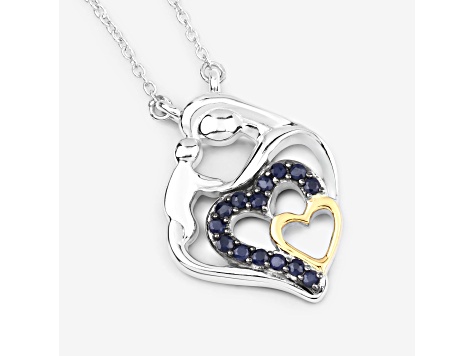 Blue Sapphire Rhodium Over Sterling Silver Mom Heart Necklace
