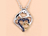 Blue Sapphire Rhodium Over Sterling Silver Mom Heart Necklace