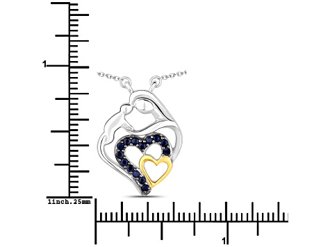 Blue Sapphire Rhodium Over Sterling Silver Mom Heart Necklace