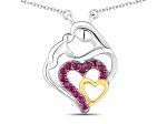 Ruby Rhodium Over Sterling Silver Mom Heart Necklace