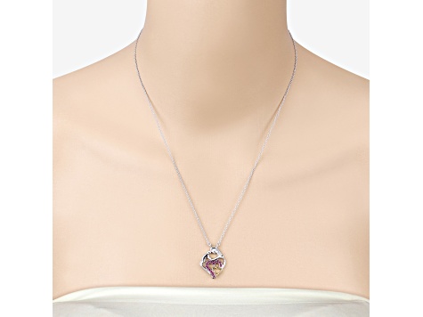 Ruby Rhodium Over Sterling Silver Mom Heart Necklace