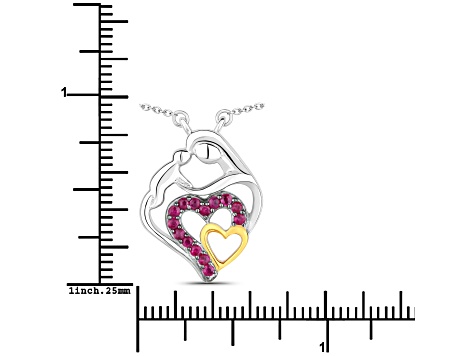 Ruby Rhodium Over Sterling Silver Mom Heart Necklace