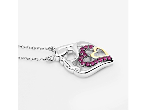 Ruby Rhodium Over Sterling Silver Mom Heart Necklace
