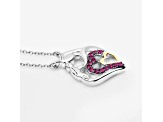 Ruby Rhodium Over Sterling Silver Mom Heart Necklace
