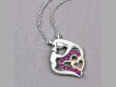 Ruby Rhodium Over Sterling Silver Mom Heart Necklace