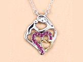 Ruby Rhodium Over Sterling Silver Mom Heart Necklace